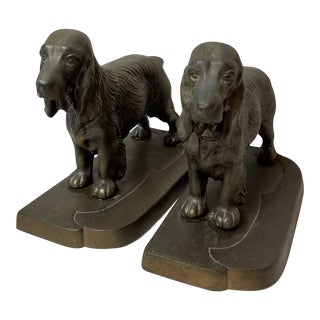 1930s Frankart Bronze Spaniel Bookends - a Pair For Sale