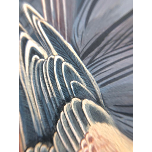 Chinoiserie "Look No Feather" Contemporary Chinoiserie Bird Acrylic Painting by Allison Cosmos For Sale - Image 3 of 7