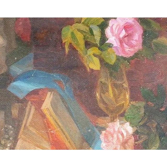 Antique Still Life Oil Painting: Flowers & Food, Soviet Ukrainian Art 35-43 For Sale - Image 4 of 6