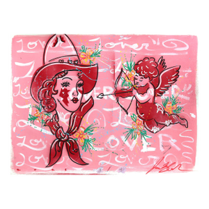 Lover (3/14) - Original Mixed Media Cowgirl and Cupid Painting on Paper by Jesse Black