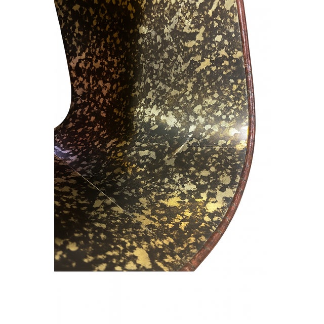 Ralph Lauren Style Maitland-Smith Gilt Lamp With Real Embossed Leather Shade & Black Marble Base — 30 Inches Tall For Sale - Image 4 of 8