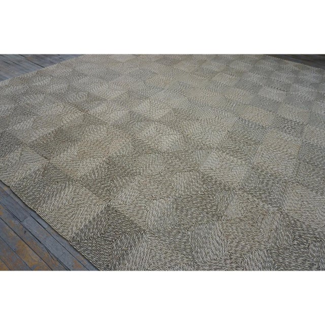 1940s Rustic Beige Antique Geometric Modern Moroccan Reed Square Woven Wool Rug For Sale - Image 9 of 10