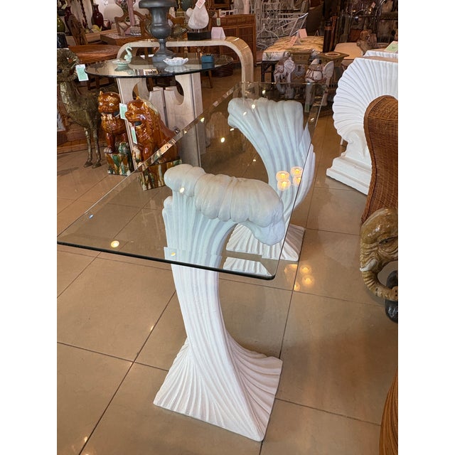 Glass Vintage Pair Plaster Palm Beach Coastal Wave Swirl Console Table Bases For Sale - Image 7 of 12