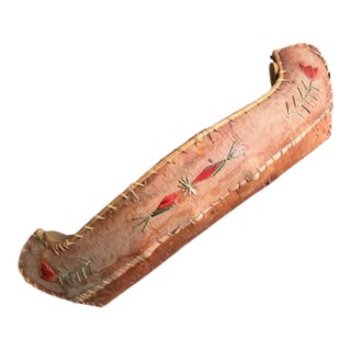 1900s Birch Bark Canoe Model With Quillwork Design For Sale
