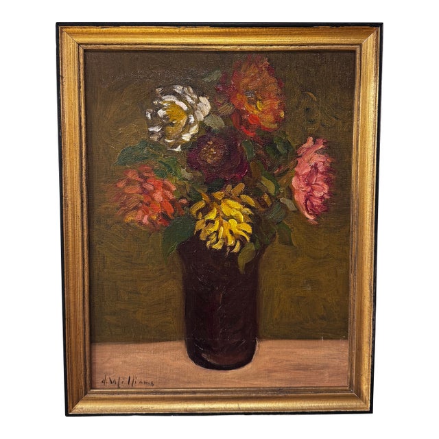 Oil on Canvas Flowers in Vase For Sale