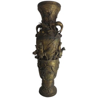 Late 18th Century Bronze Repousse Lamp Water Buffalo With Riders For Sale