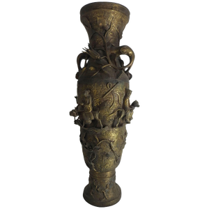 Late 18th Century Bronze Repousse Lamp Water Buffalo With Riders