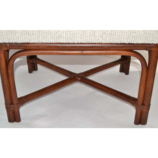 Pair of 1970s McGuire Attributed Bamboo Wood Bouclé Fabric Upholstery Ottomans Mid-Century Modern For Sale - Image 9 of 13