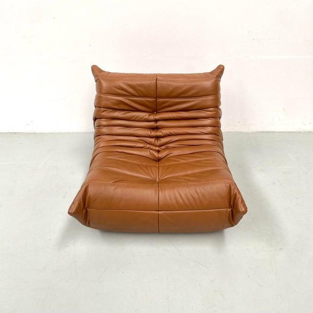 Togo Lounge Chair in Dark Cognac Leather attributed to Michel Ducaroy for Ligne Roset For Sale - Image 5 of 13