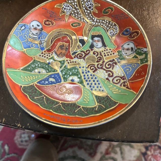 Miniature Vintage Ceramic Asian Style Detailed Plate For Sale - Image 4 of 6