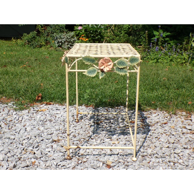Vintage Tole Metal Wrought Iron Patio Side End Table Garden Plant Stand For Sale - Image 10 of 14