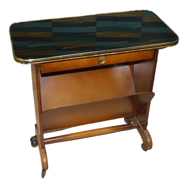 Side Table with Newspaper Stand and Glass Top, 1950s For Sale