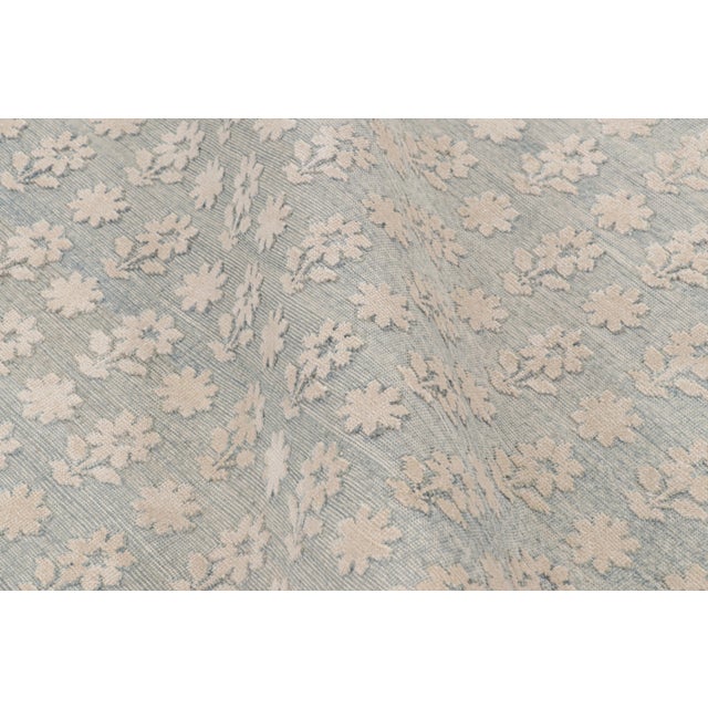 Contemporary Rug & Kilim’s Modern Block Print Rug in Blue with White Floral Patterns - 7x9 For Sale - Image 3 of 7