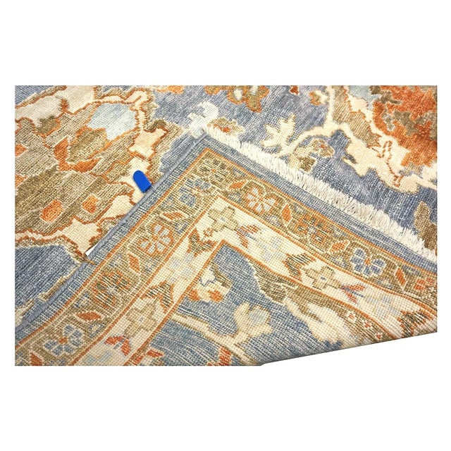 Indian Sultanabad Silk 6x6 Blue, Orange & Ivory Handmade Square Area Rugs #1143145 For Sale - Image 14 of 14