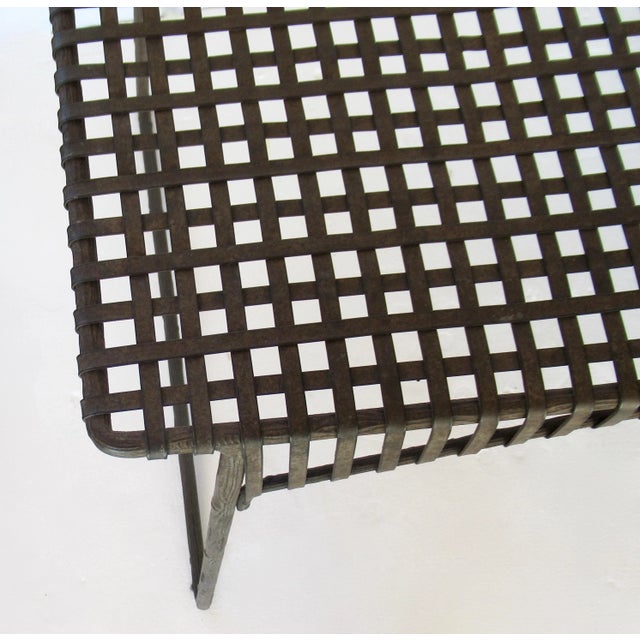 Black Vintage C.1996-2000 Gregorius Pineo Hand-Forged Twig Iron, Faux Bois Lattice-Strapped "Tuilerie Bench" For Sale - Image 8 of 13