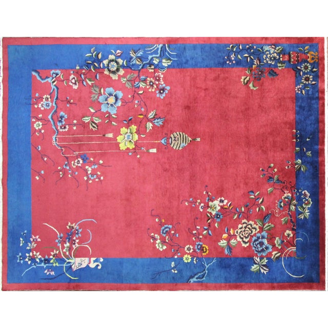 Antique Art Deco Chinese Oriental Rug, 8'10" x 11'8" # This is an authentic handmade rug. It was made in China around the...