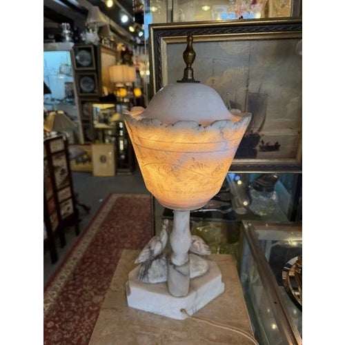 Late 19th Century Victorian Hand Carved Alabaster Table Lamb With Bird Motif For Sale - Image 9 of 12