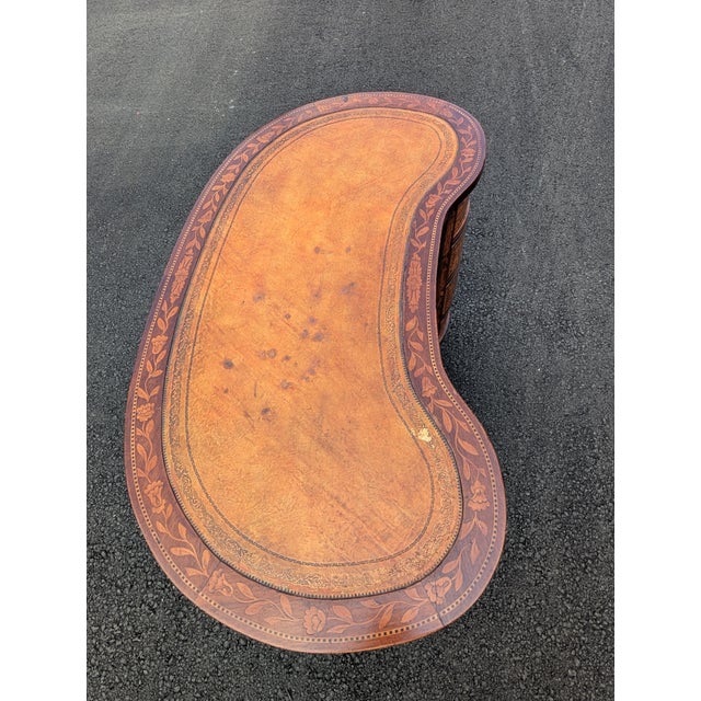 Antique Continental Marquetry Inlaid Kidney-Form Desk With Satinwood Floral Inlay For Sale - Image 12 of 12