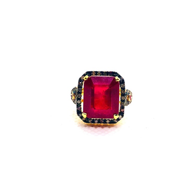 Bochic “Orient” Vintage Ruby & Diamond Cocktail Ring 18K Gold & Silver Natural Ruby - 14 Carat Natural Diamond - 1 Carat...