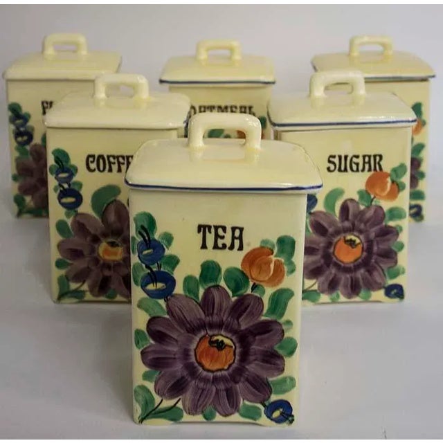 Traditional Set of 6 Hand Painted Ceramic Canisters - Czechoslovakia For Sale - Image 3 of 12