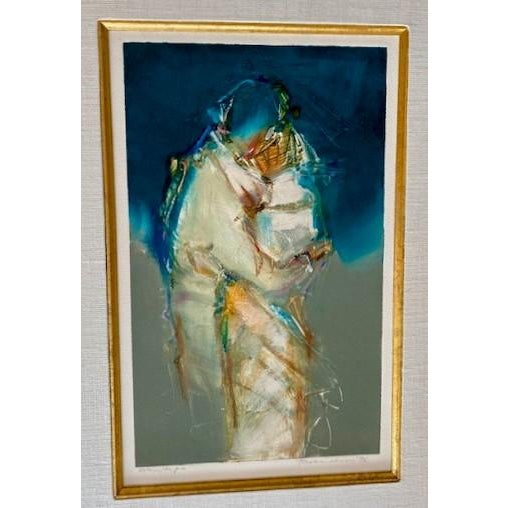 Teal Original, Signed Framed Art in Teal, Gold and Tobacco by Jean Richardson For Sale - Image 8 of 12