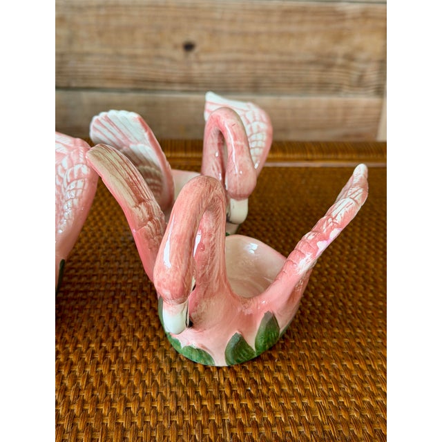 Ceramic Vintage Coastal Fitz and Floyd Pink Flamingo Porcelain Votive Candle Holders-Set of Three For Sale - Image 7 of 11