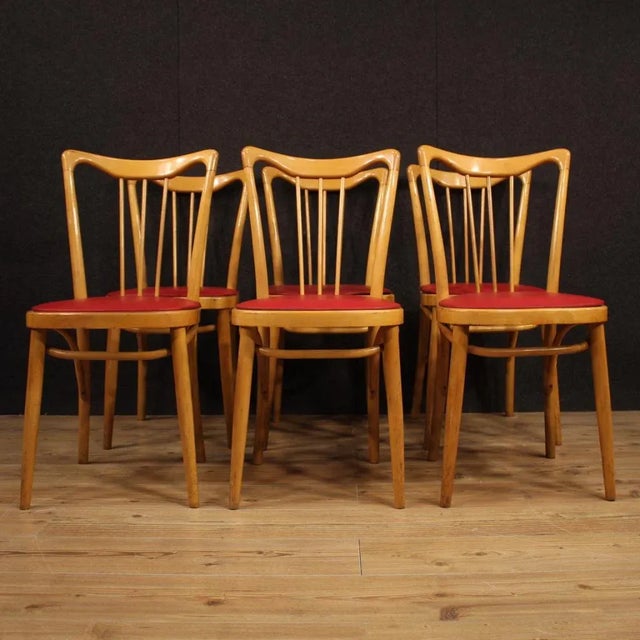 Italian Exotic Wood and Faux Leather Lounge Chairs, 1960s, Set of 6 For Sale - Image 10 of 13