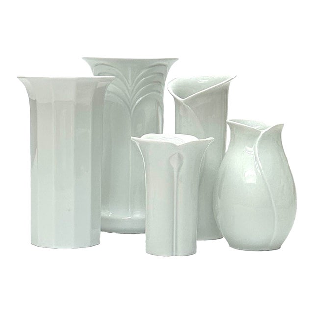 Fine White Porcelain Vase Curation, Multiple West German Makers - Group of 5 For Sale