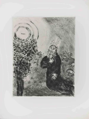Marc Chagall, God Appears to Moses in the Burning Bush, Etching, 1956