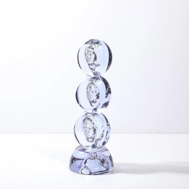 This exquisite Mid-Century Modernist reverse-molded portrait sculpture, hand-blown in Murano, Italy, circa 1980, is a...