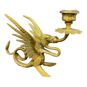 Vintage Brass Griffin Dragon Candlestick – Gothic Medieval Candle Holder, Dark Academia / Vamp Romantic Decor