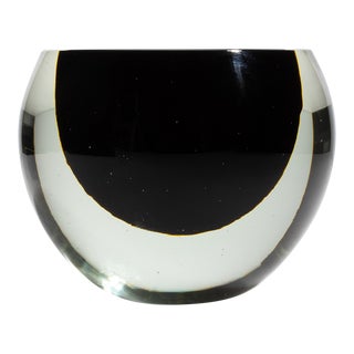 Hand Blown Murano Vase Sphere in Clear With Onyx Black For Sale