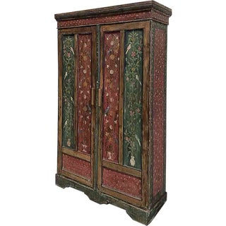 Green & Red Handpainted Armoire For Sale