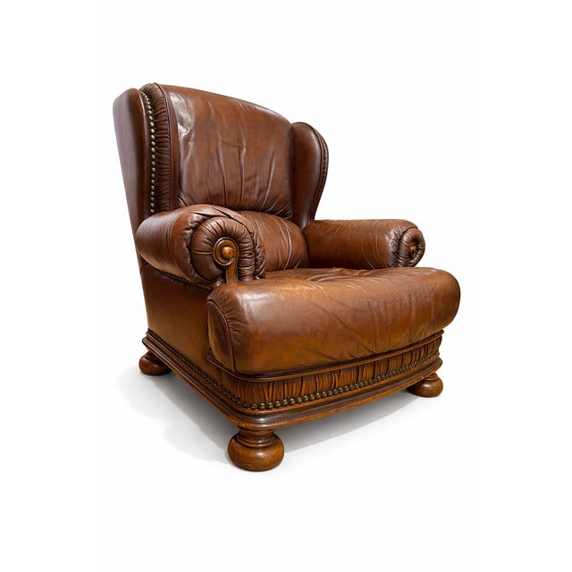 Vintage English Leather Wingback Chair, 1980s, in Very Good conditions. Designed 1980 to 1989