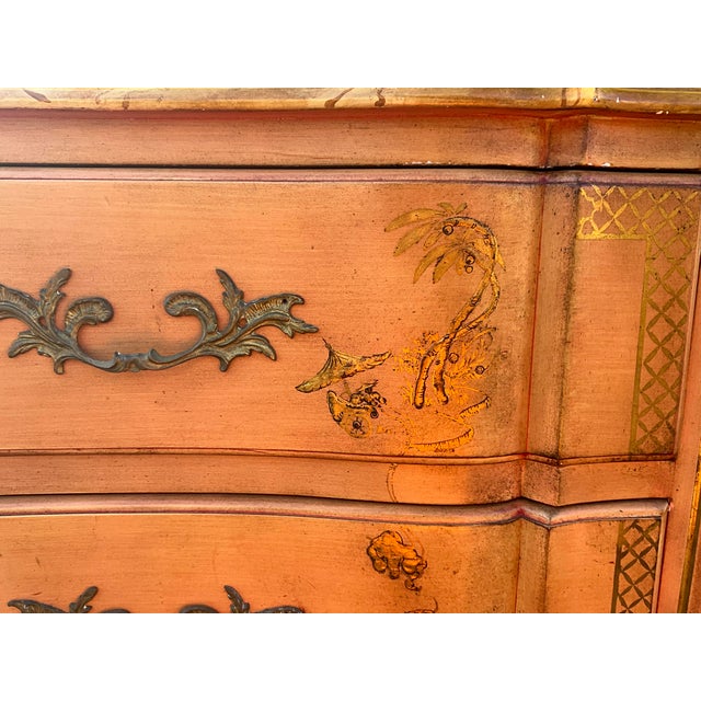 Salmon 1950s French Louis XV Style Chinoiserie Chest / Commode by Jacques Bodart For Sale - Image 8 of 9