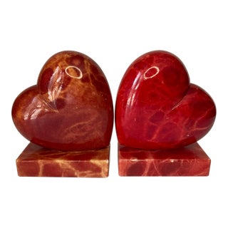 Vintage 1950s Italian Alabaster Red Heart Bookends - a Pair For Sale