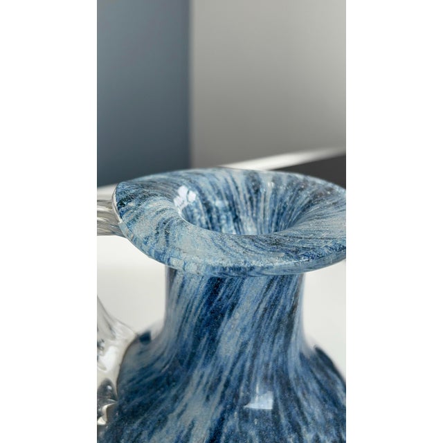 Mid-Century Modern Marbled Blue Blown Glass Carafe with Transparent Handle from Sarner Glas, 1960s For Sale - Image 3 of 14