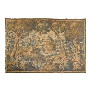 French Verdure Tapestry, Woodland Landscape With Birds and Distant Château For Sale