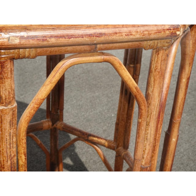 Vintage French Country Brown Bamboo Rattan Side Table ~ End Table For Sale - Image 9 of 10