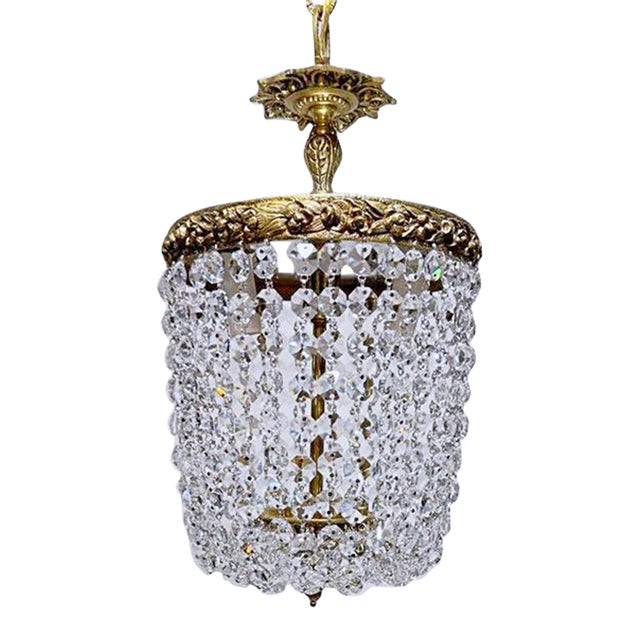 1950s Portuguese Bronze Basket Chandelier For Sale