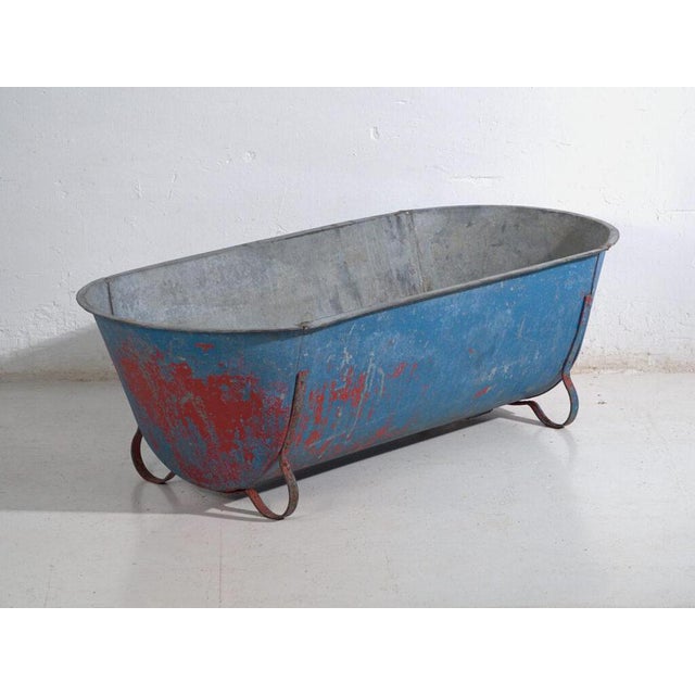 Blue Antique Galvanized Zinc Tub For Sale - Image 8 of 8