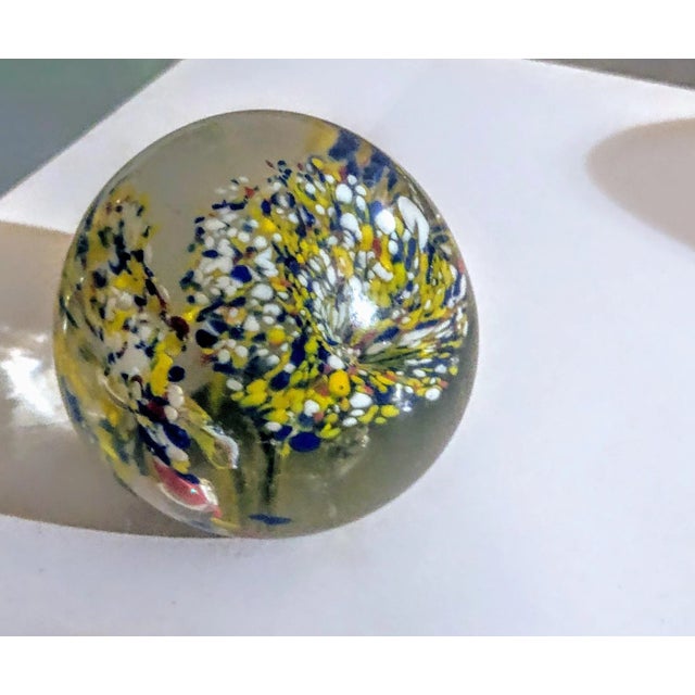 1960s Vintage Glass Paperweight Three Fluted Flowers Bursting With Colors For Sale - Image 5 of 5