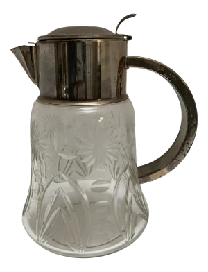 Large Vintage Cut Glass Silver Accented Pitcher