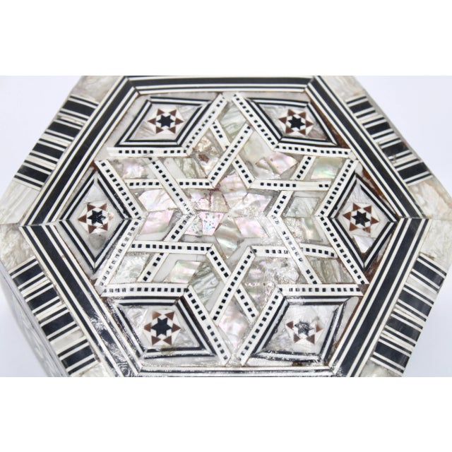 Hexagon Handmade Inlaid Mother of Pearl Jewelry Box For Sale - Image 9 of 11