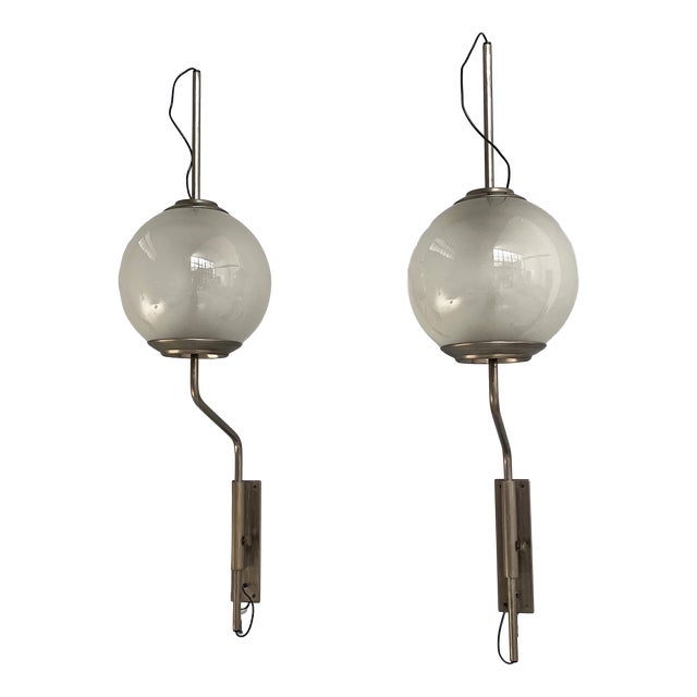 Mid-Century Modern Italian Glass Wall Lamps LP11 by Luigi Caccia Dominioni for Azucena, 1950s, Set of 2 For Sale
