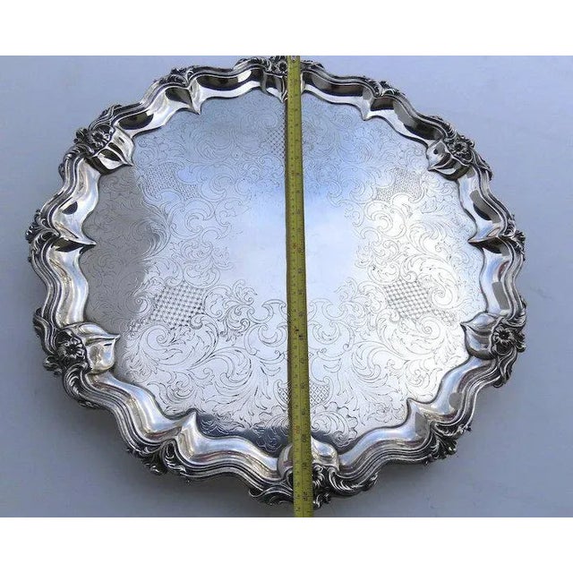 Old Sheffield plate large circular tray. Very fine rolled over edges. Circa 1840. 23" diameter. Very good condition....