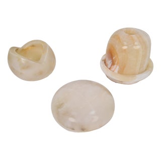 Alabaster Ashtray, Candleholder and Tray, 1970s, Set of 3 For Sale