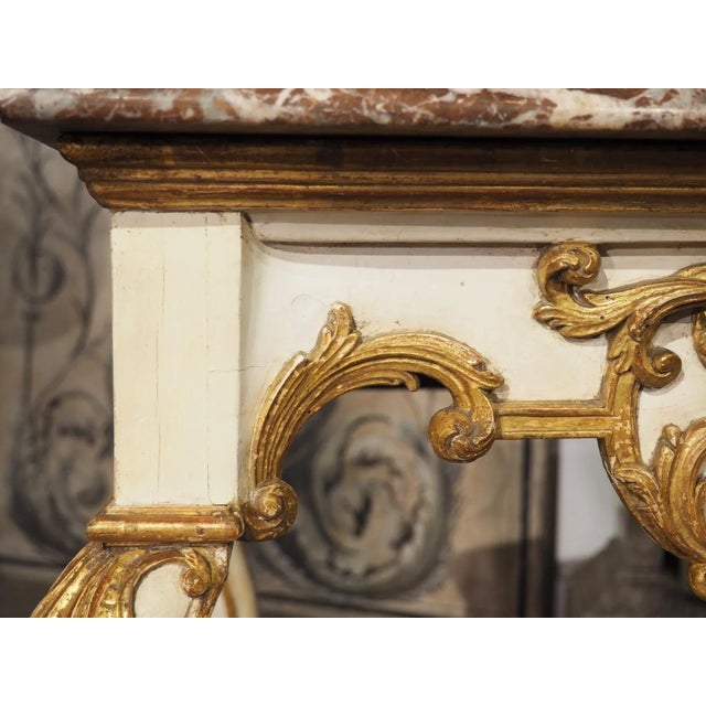 Early 18th Century Early 18th Century Painted Italian Console Table With Rouge Royal Marble Top For Sale - Image 5 of 13