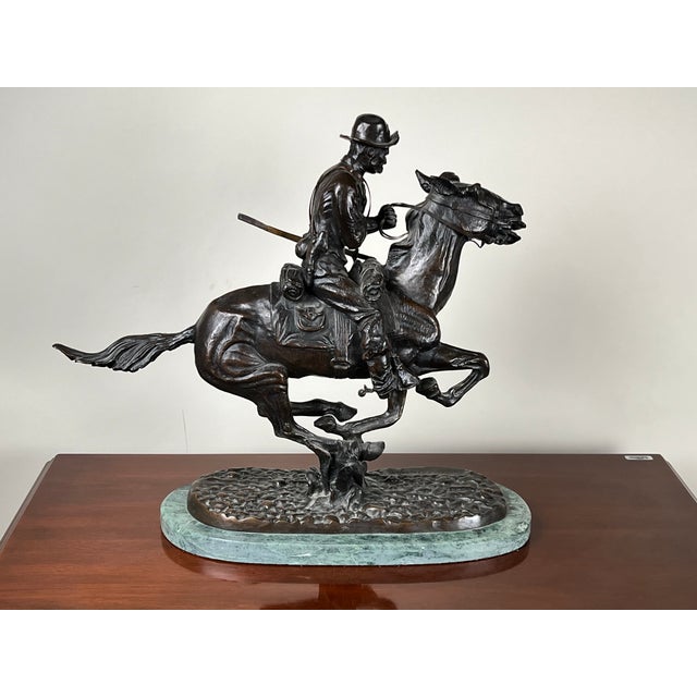 1970s After Frederick Remington “Trooper of the Plains” Lost Wax Bronze Sculpture 1909 For Sale - Image 4 of 10