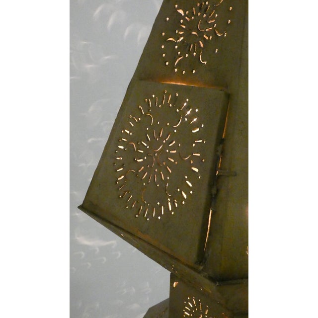 Gold Large Moroccan Perforated Metal Tower Lamps, 1980s, Set of 2 For Sale - Image 8 of 17